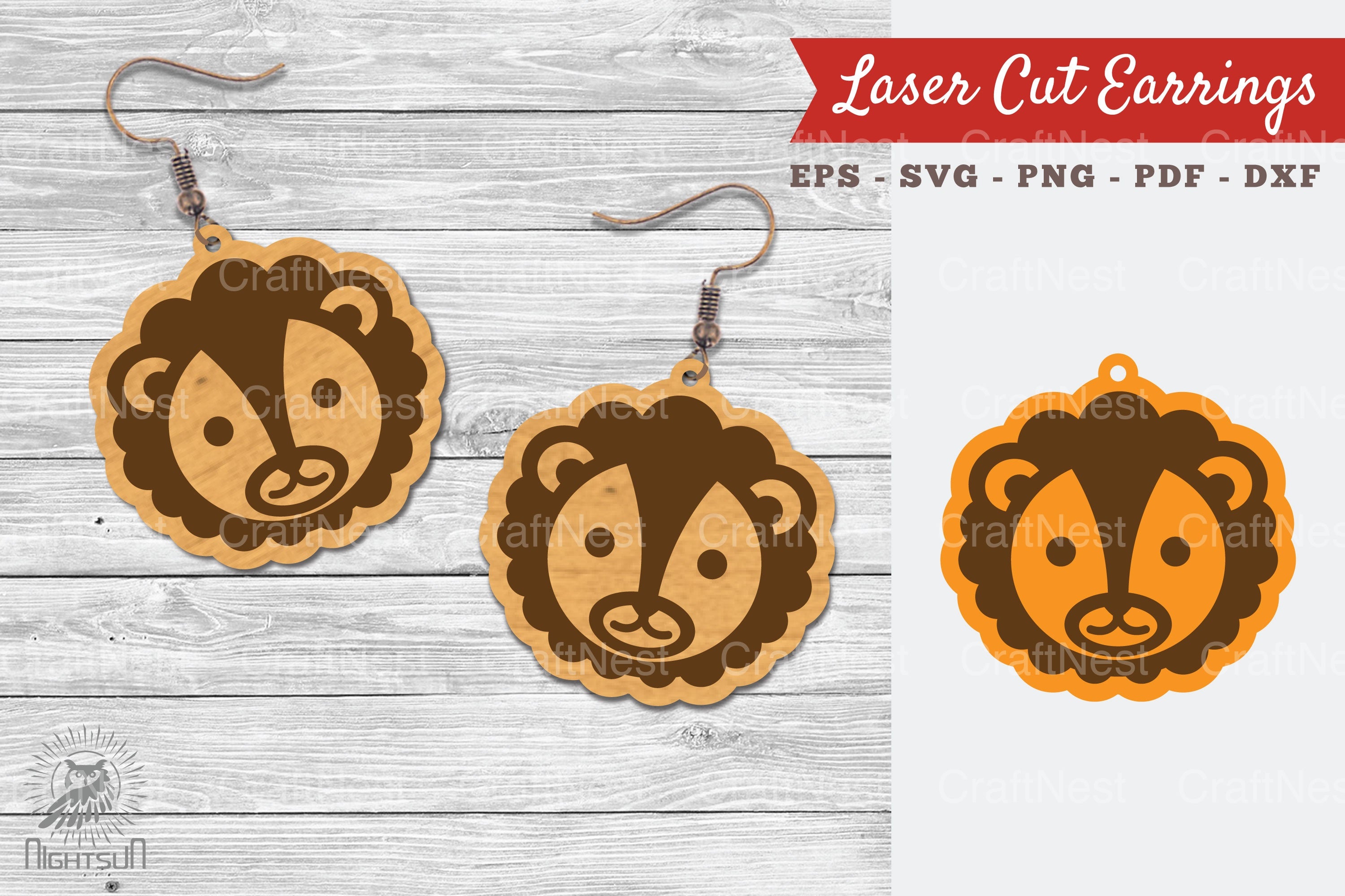 Cute Lion Laser Cut Earrings Design Bundle - CraftNest - Digital Crafting and Art