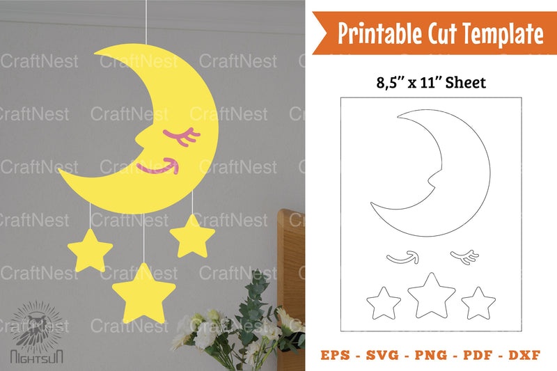 Cute Moon and Star Papercut Template Bundle - CraftNest - Digital Crafting and Art