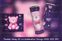 Cute Pink Bear Tumbler Wrap - CraftNest - Digital Crafting and Art