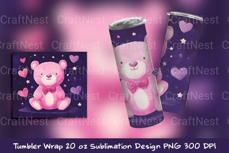 Cute Pink Bear Tumbler Wrap - CraftNest - Digital Crafting and Art