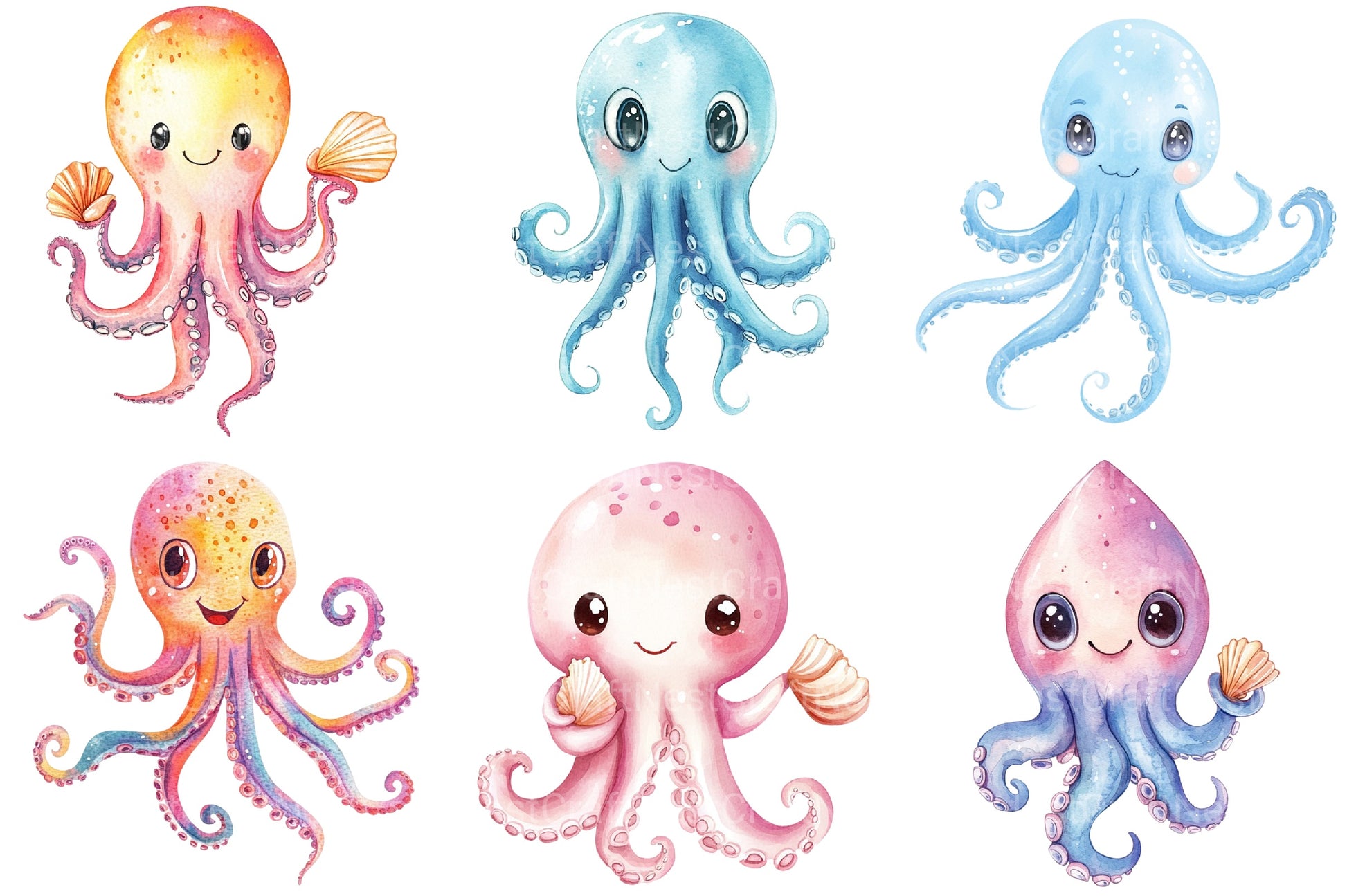 Cute Squid Clipart Bundle 1 - CraftNest - Digital Crafting and Art