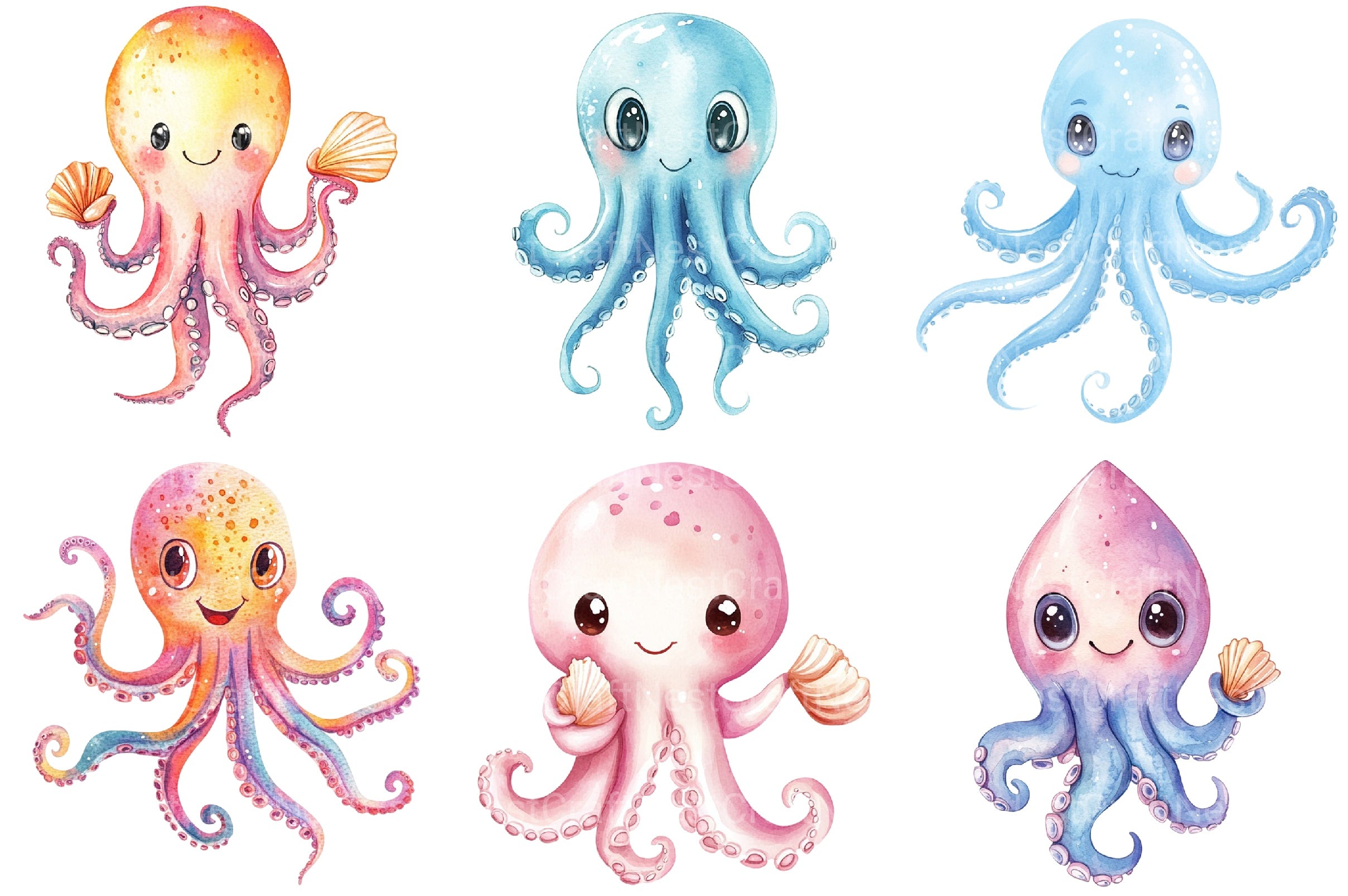 Cute Squid Clipart Bundle 1 - CraftNest - Digital Crafting and Art