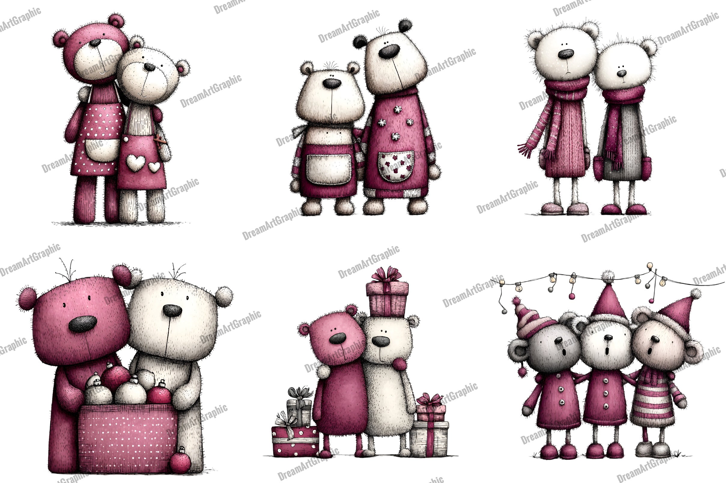 Cute Teddy Bear Couple Clipart Bundle