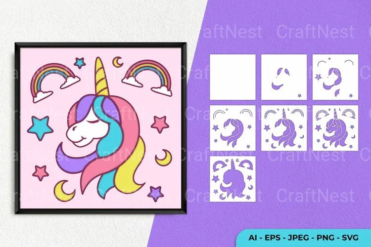 Cute Unicorn Head Layered Papercut Clipart Bundle - CraftNest - Digital Crafting and Art