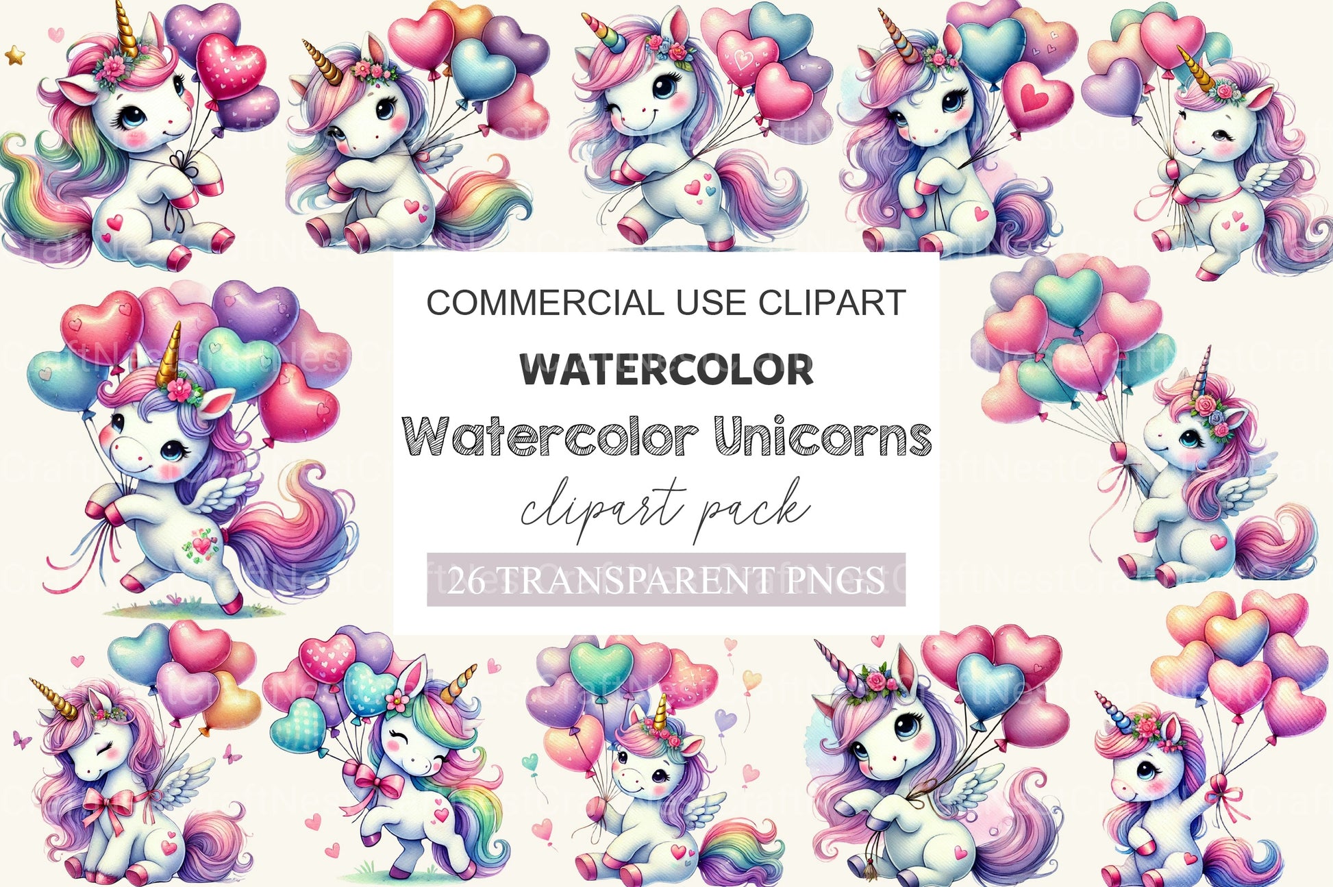 Cute Unicorns Clipart Bundle - CraftNest - Digital Crafting and Art