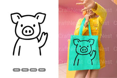 Cute Waving Pig Clipart Bundle - CraftNest - Digital Crafting and Art
