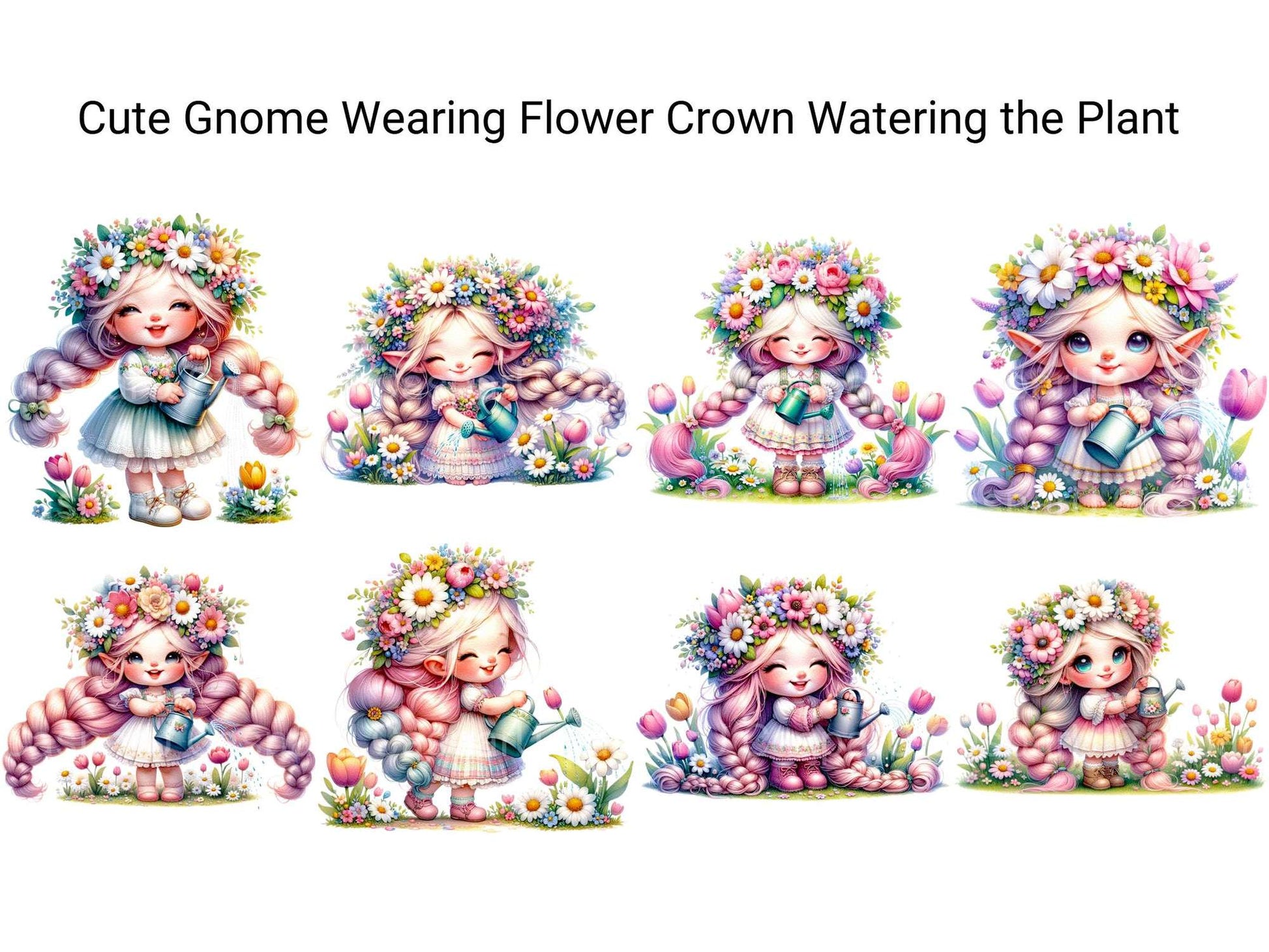 Cute Gnome with Flower Crown Watering Plant - CraftNest - Digital Crafting and Art