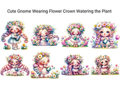Cute Gnome with Flower Crown Watering Plant - CraftNest - Digital Crafting and Art