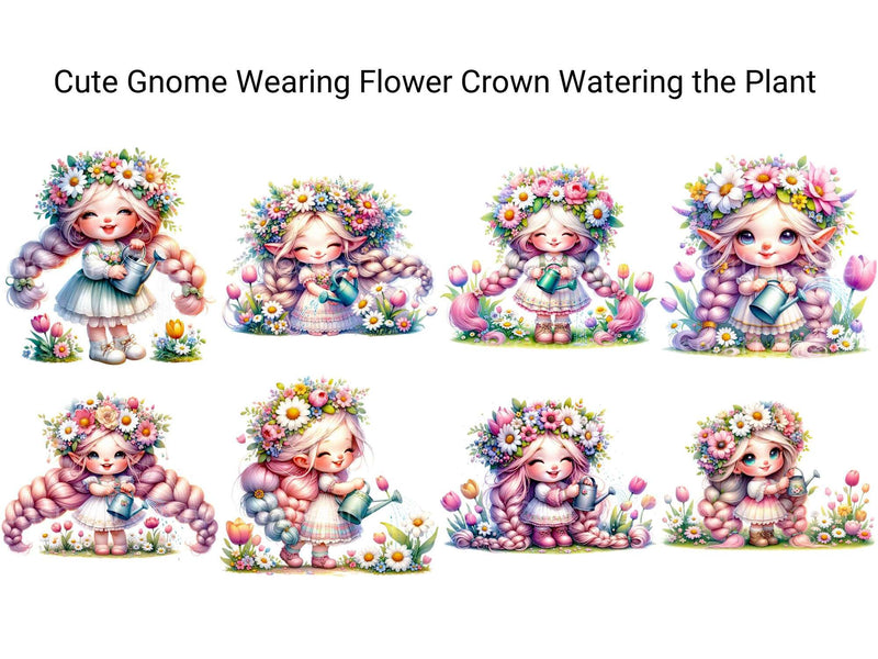 Cute Gnome with Flower Crown Watering Plant - CraftNest - Digital Crafting and Art