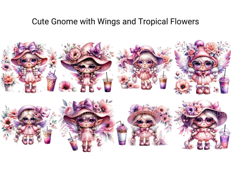Cute Gnome with Wings and Tropical Flowers - CraftNest - Digital Crafting and Art