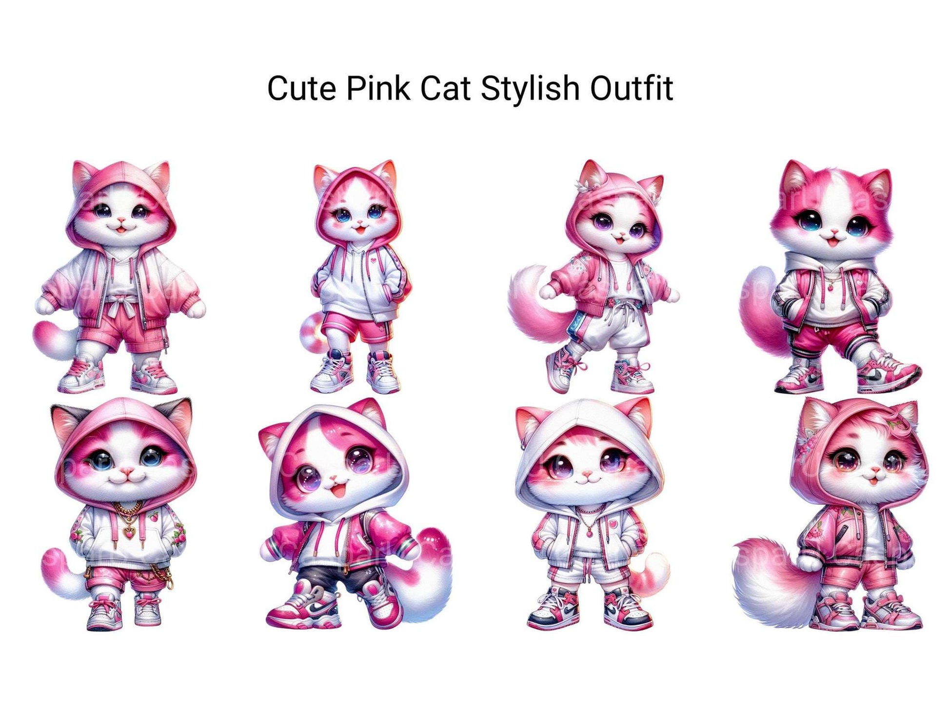Cute Pink Cat in Stylish Outfit - CraftNest - Digital Crafting and Art
