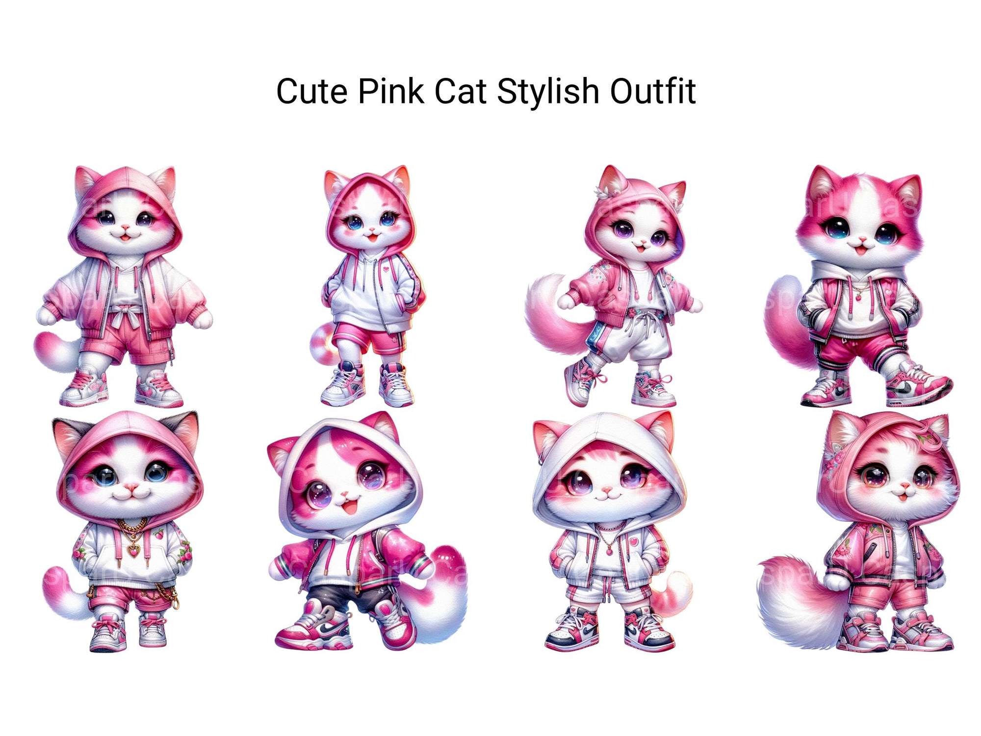 Cute Pink Cat in Stylish Outfit - CraftNest - Digital Crafting and Art