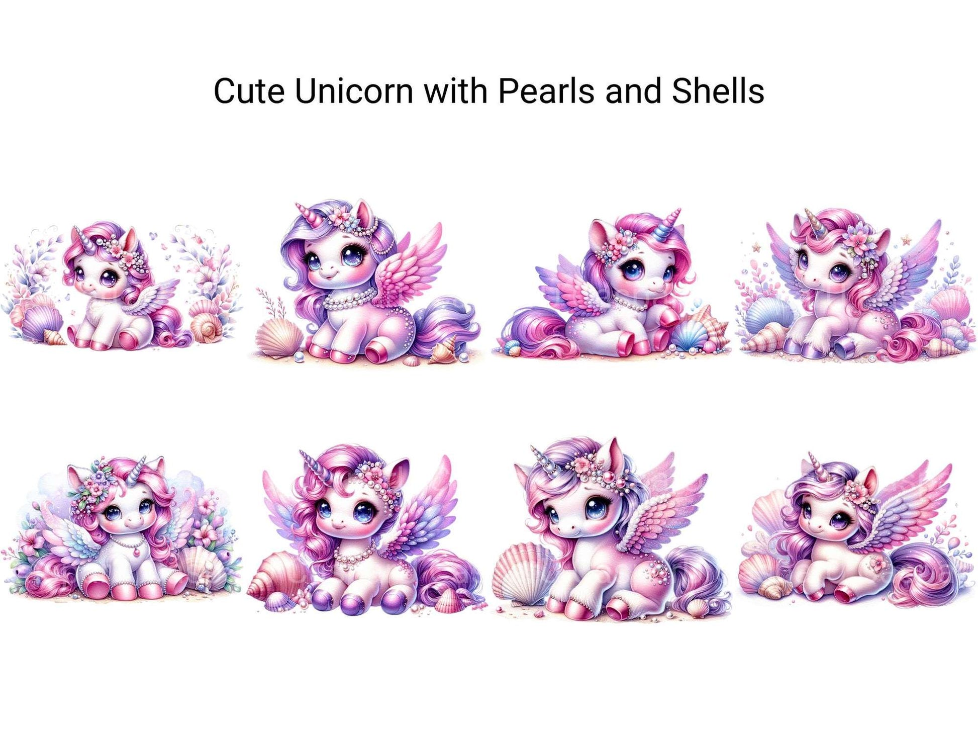 Cute Unicorn with Pearls and Shells - CraftNest - Digital Crafting and Art