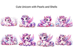 Cute Unicorn with Pearls and Shells - CraftNest - Digital Crafting and Art