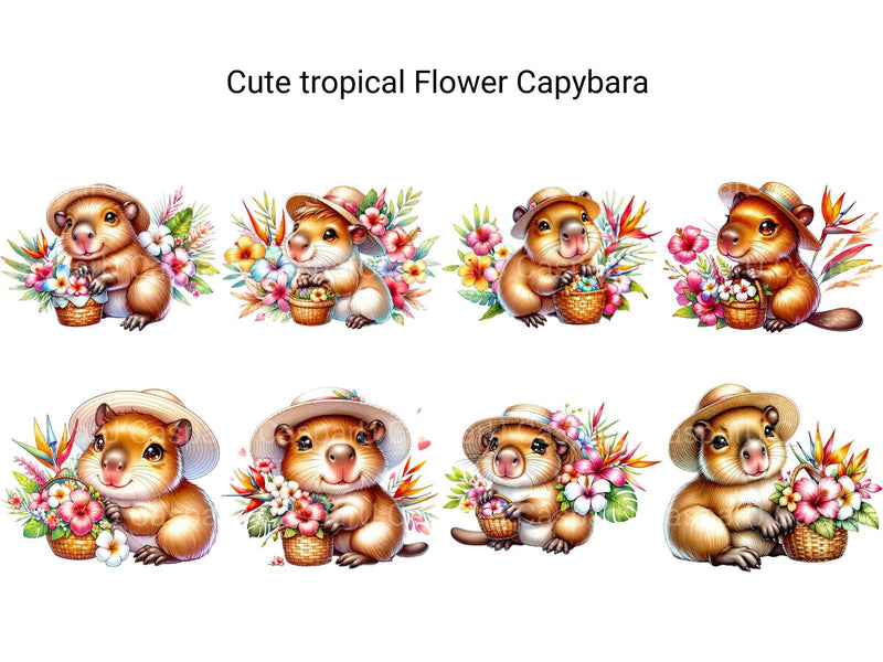 Cute Tropical Flower Capybara - CraftNest - Digital Crafting and Art