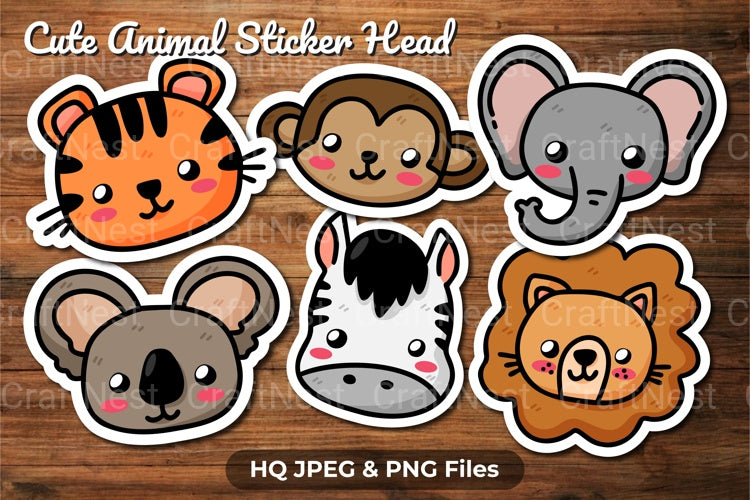 Cute Kawaii Animal Head Clipart Bundle