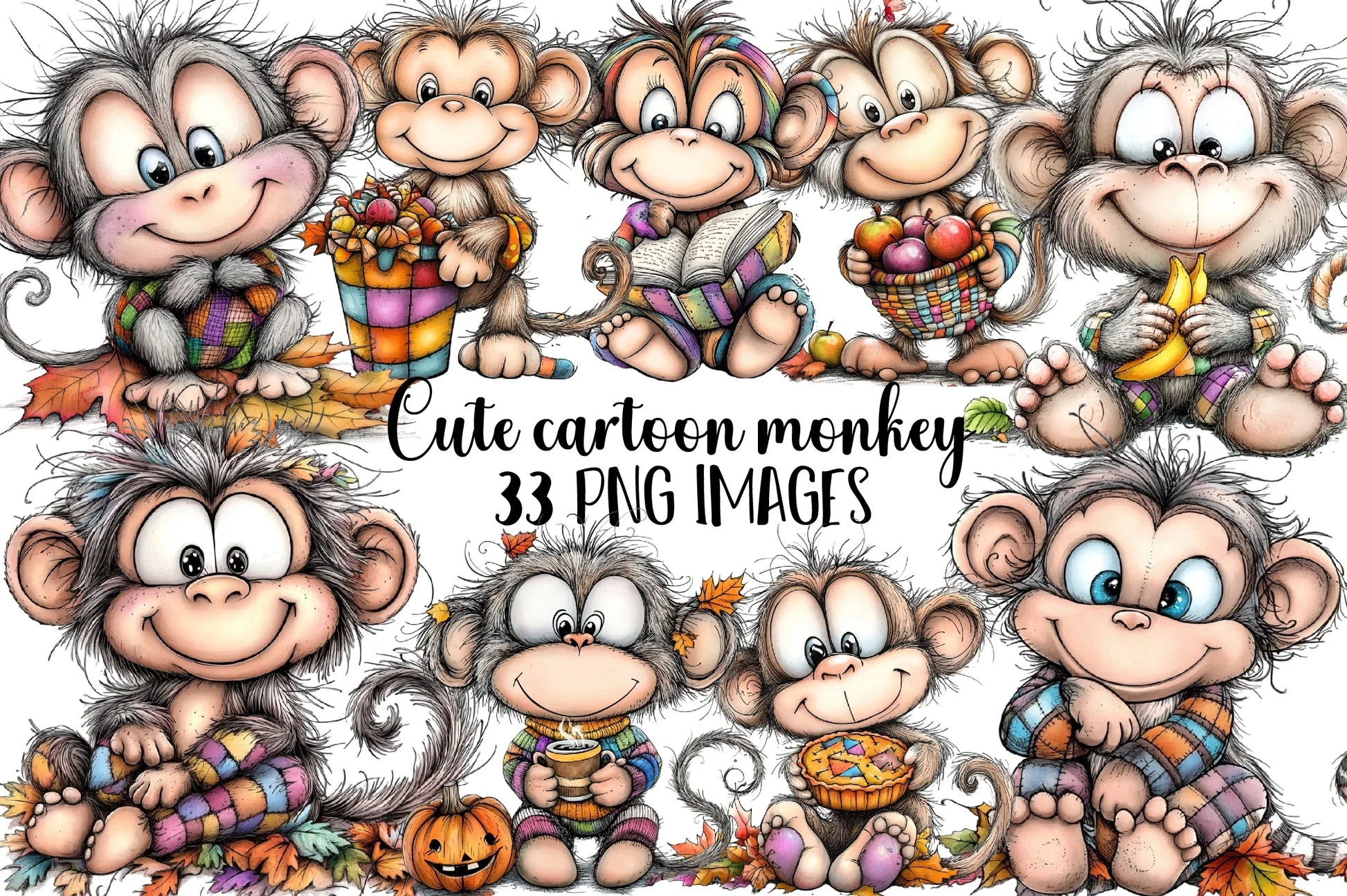 Cute Cartoon Monkey Clipart Bundle - CraftNest - Digital Crafting and Art