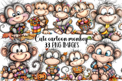 Cute Cartoon Monkey Clipart Bundle - CraftNest - Digital Crafting and Art