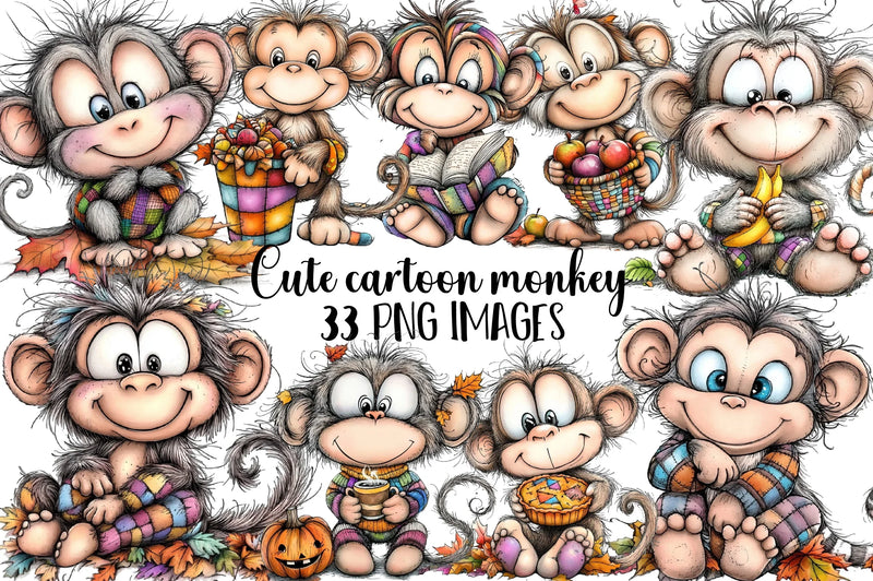 Cute Cartoon Monkey Clipart Bundle - CraftNest - Digital Crafting and Art