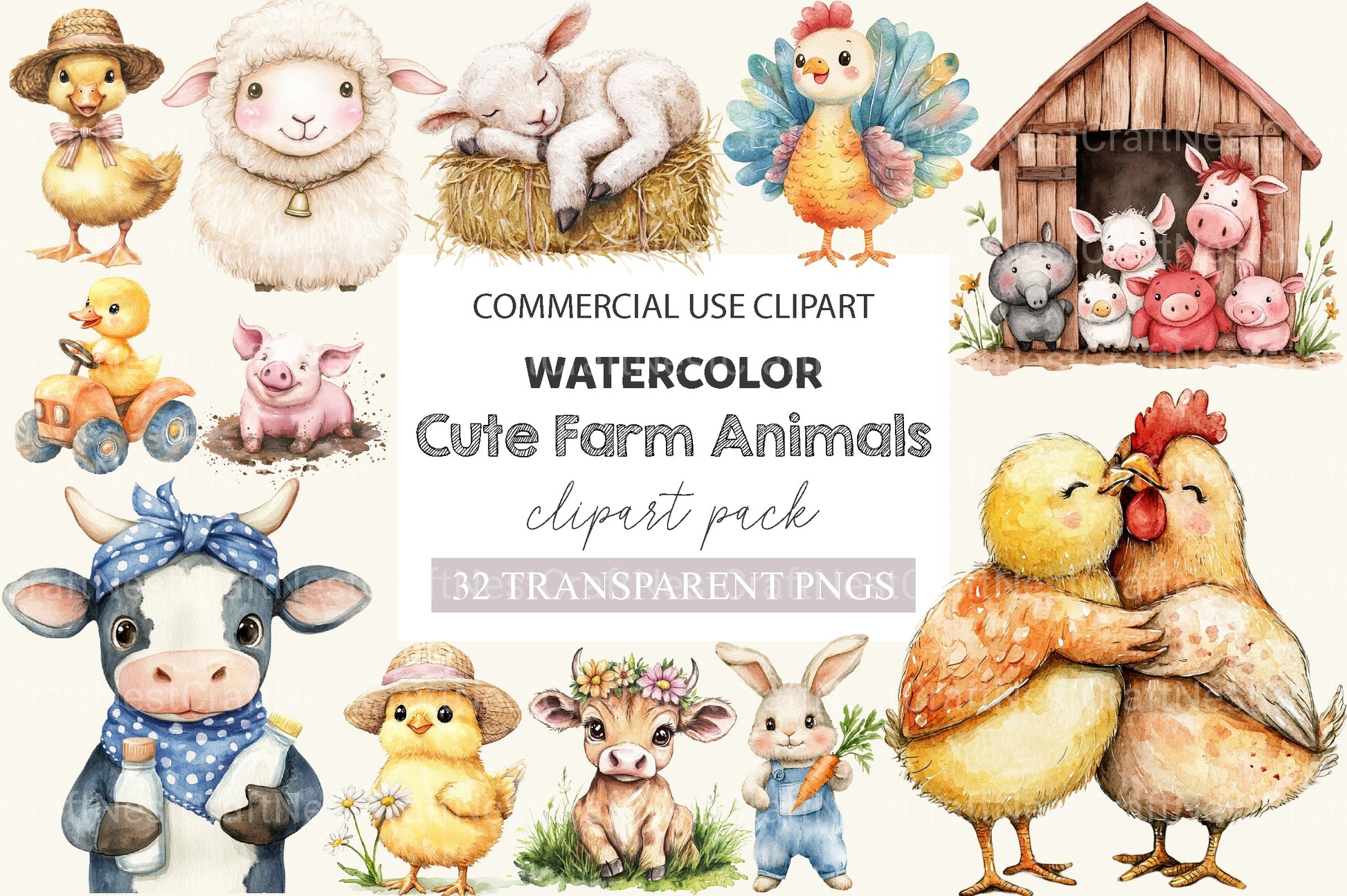 Cute On The Farm Animals Clipart Bundle 2 - CraftNest - Digital Crafting and Art