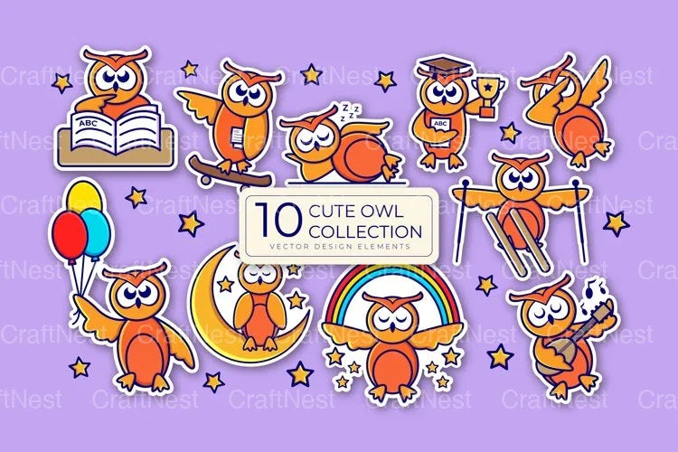 Cute Owl Collection Clipart Bundle - CraftNest - Digital Crafting and Art