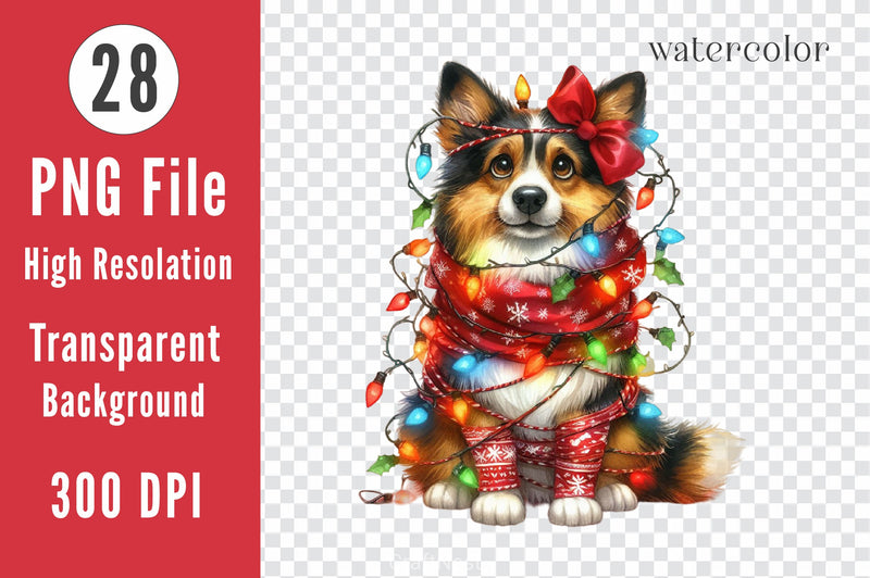 Dog Wrapped In Christmas Lights Clipart Bundle - CraftNest - Digital Crafting and Art