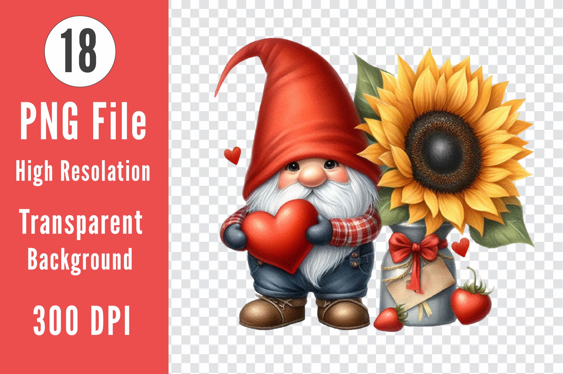 Valentines Gnome With Sunflower Clipart Bundle - CraftNest - Digital Crafting and Art