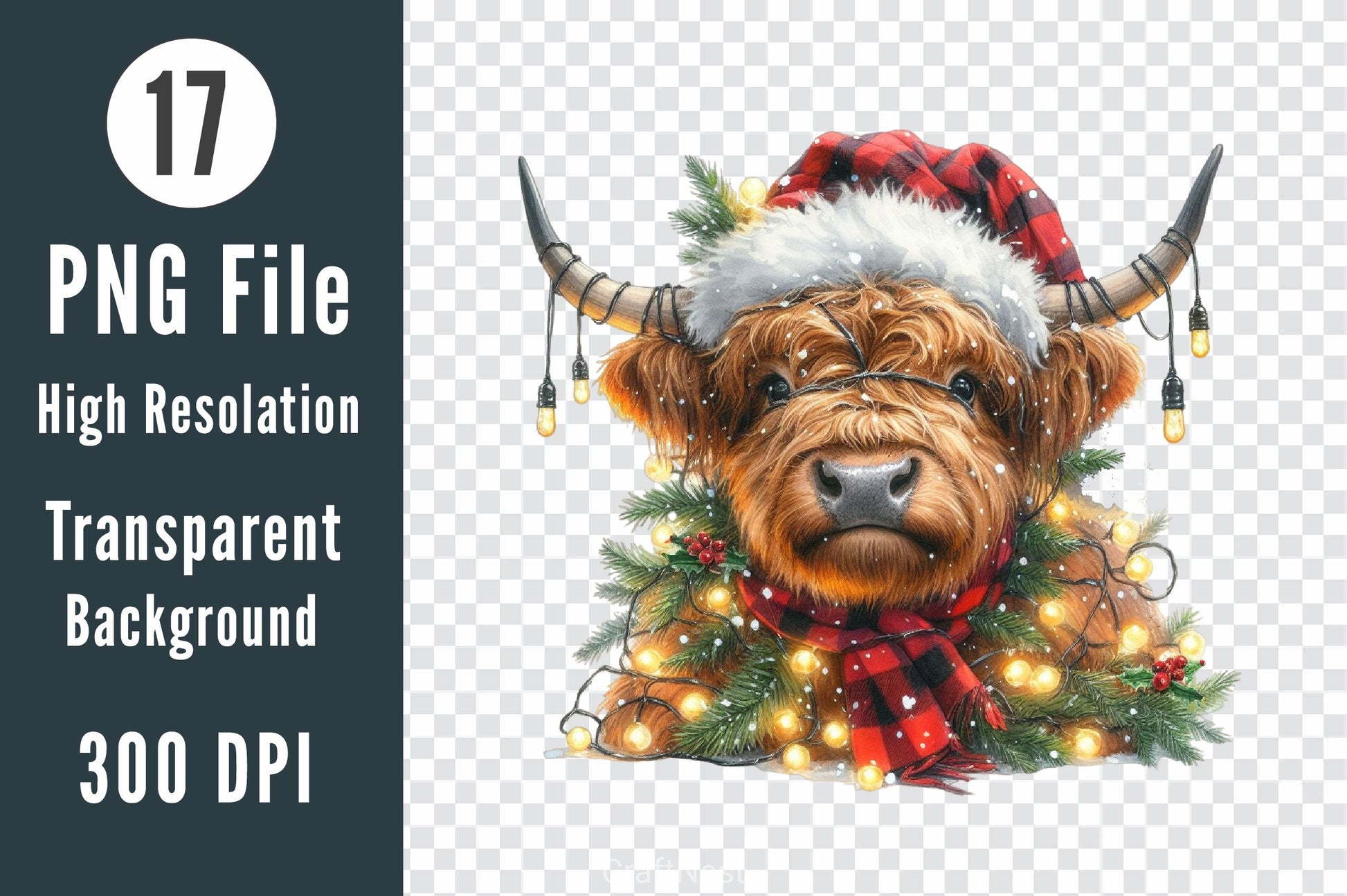 Christmas Highland Cow Clipart Bundle 12 - CraftNest - Digital Crafting and Art