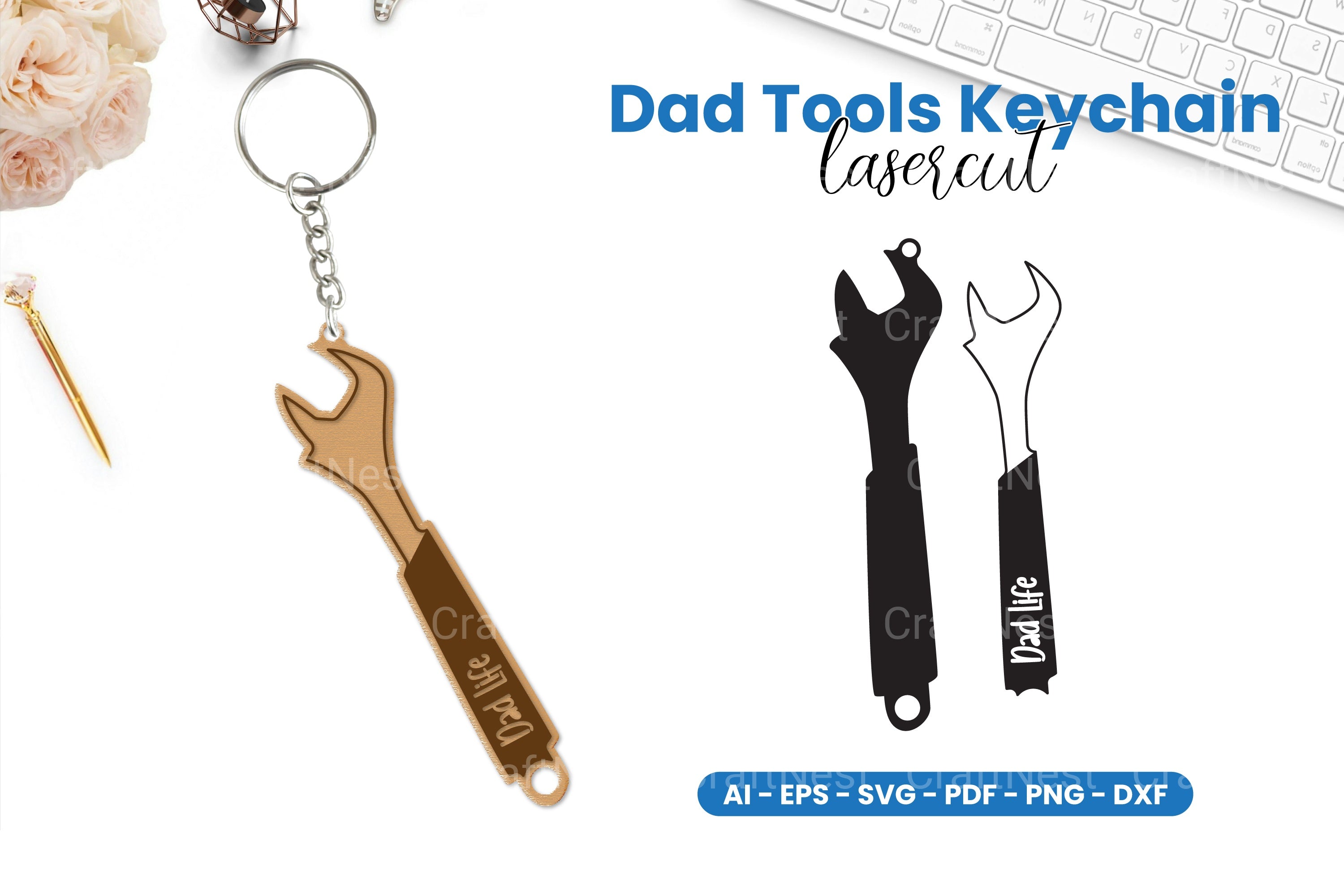 Dad Tools Keyring Lasercut SVG Bundle