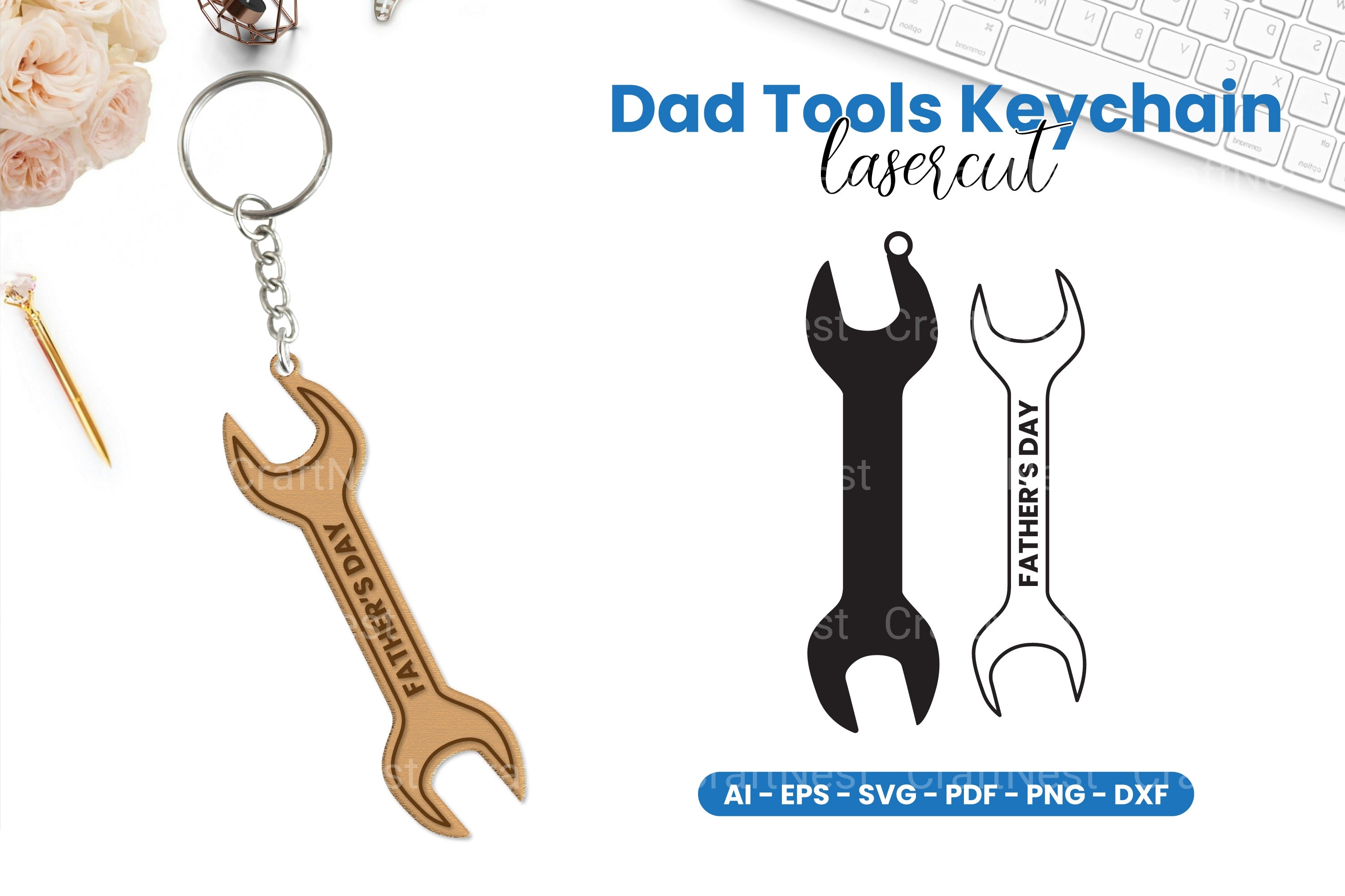 Dad Tools Keyring Lasercut SVG Bundle