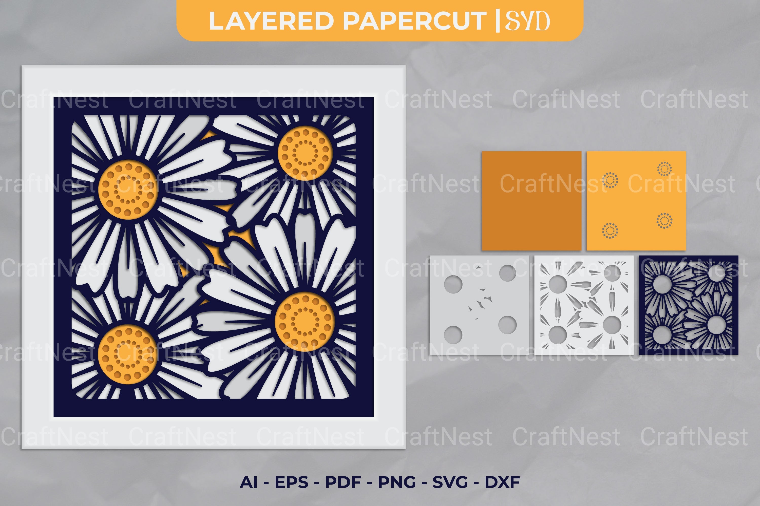 Daisy Flower Layered Papercut Clipart Bundle