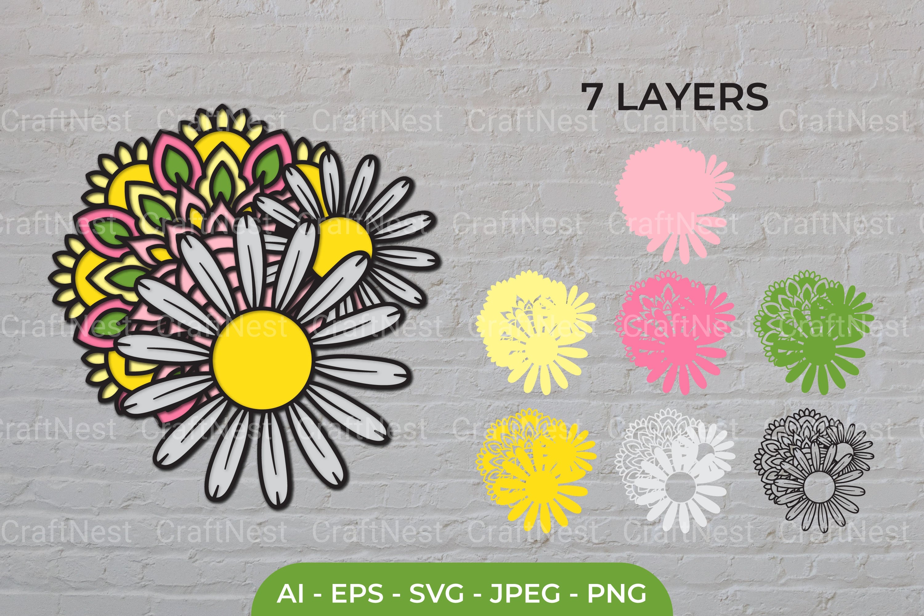 Daisy Flower Mandala Layered Papercut Clipart Bundle