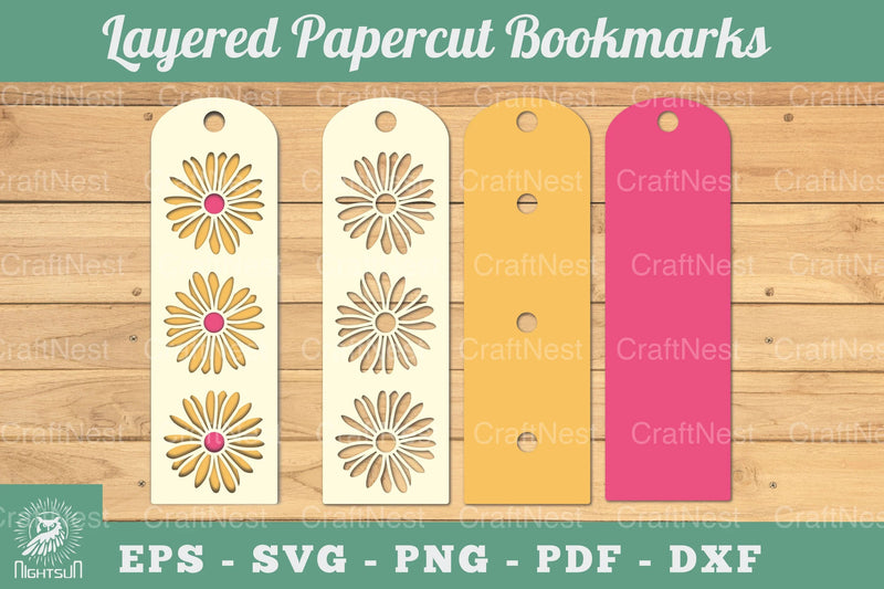 Daisy Flowers Layered Papercut Bookmark Clipart Bundle - CraftNest - Digital Crafting and Art