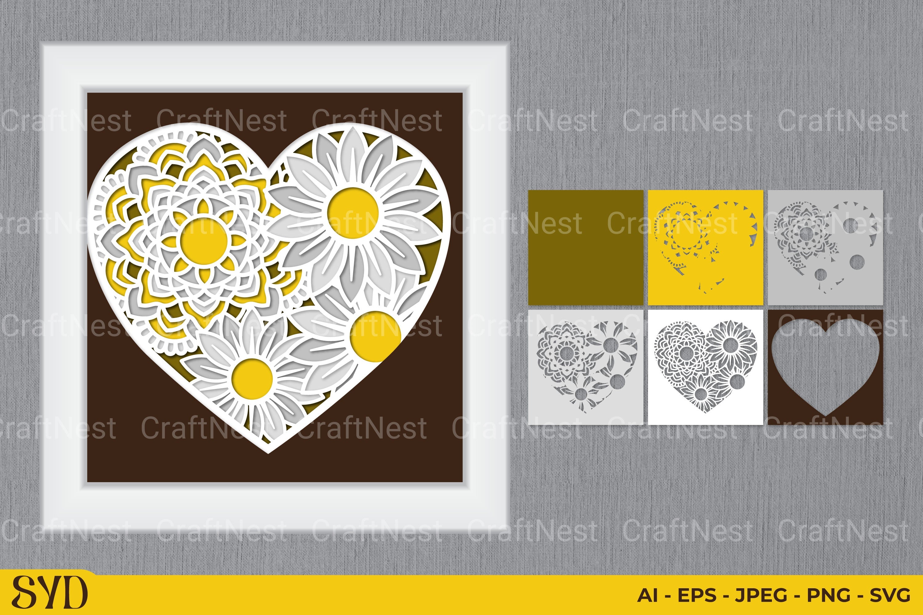 Daisy Mandala 3D Layered Papercut Clipart Bundle