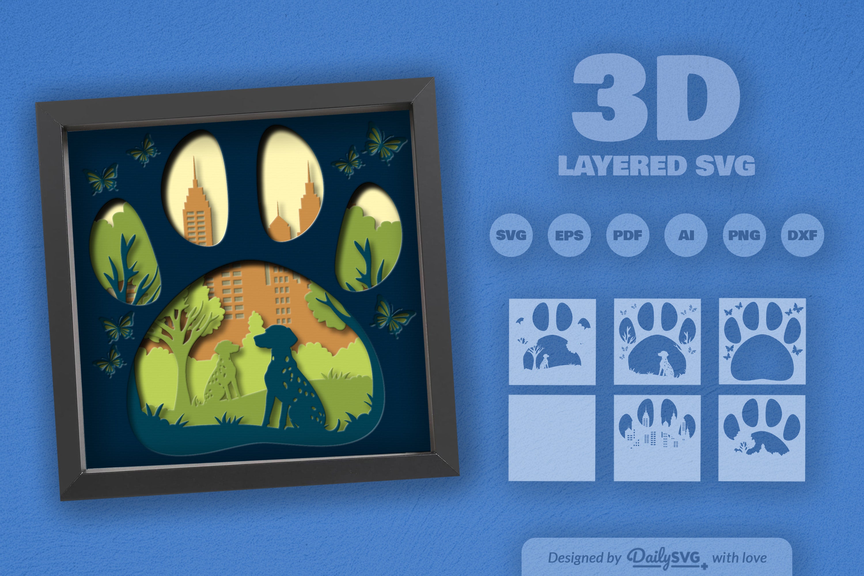 Dalmatian Dog Papercut SVG Bundle: Park Sitting Design