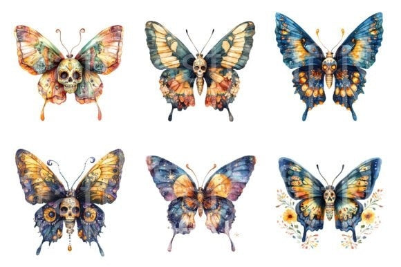 Day of the Dead Sugar Skull Butterfly Clipart Bundle - CraftNest - Digital Crafting and Art
