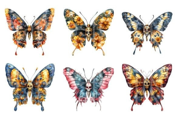 Day of the Dead Sugar Skull Butterfly Clipart Bundle - CraftNest - Digital Crafting and Art