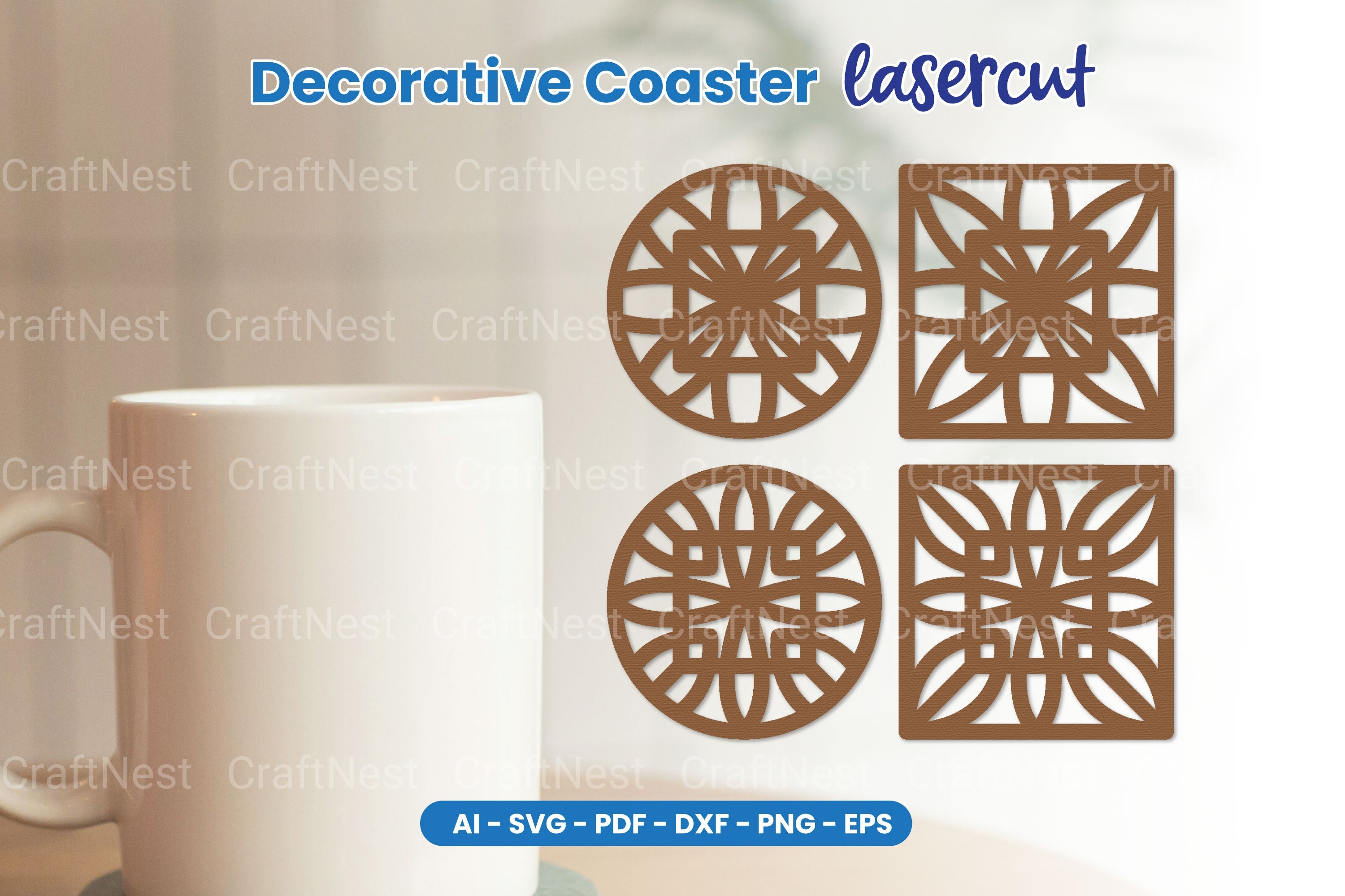 Decorative Coaster Lasercut SVG Clipart Bundle