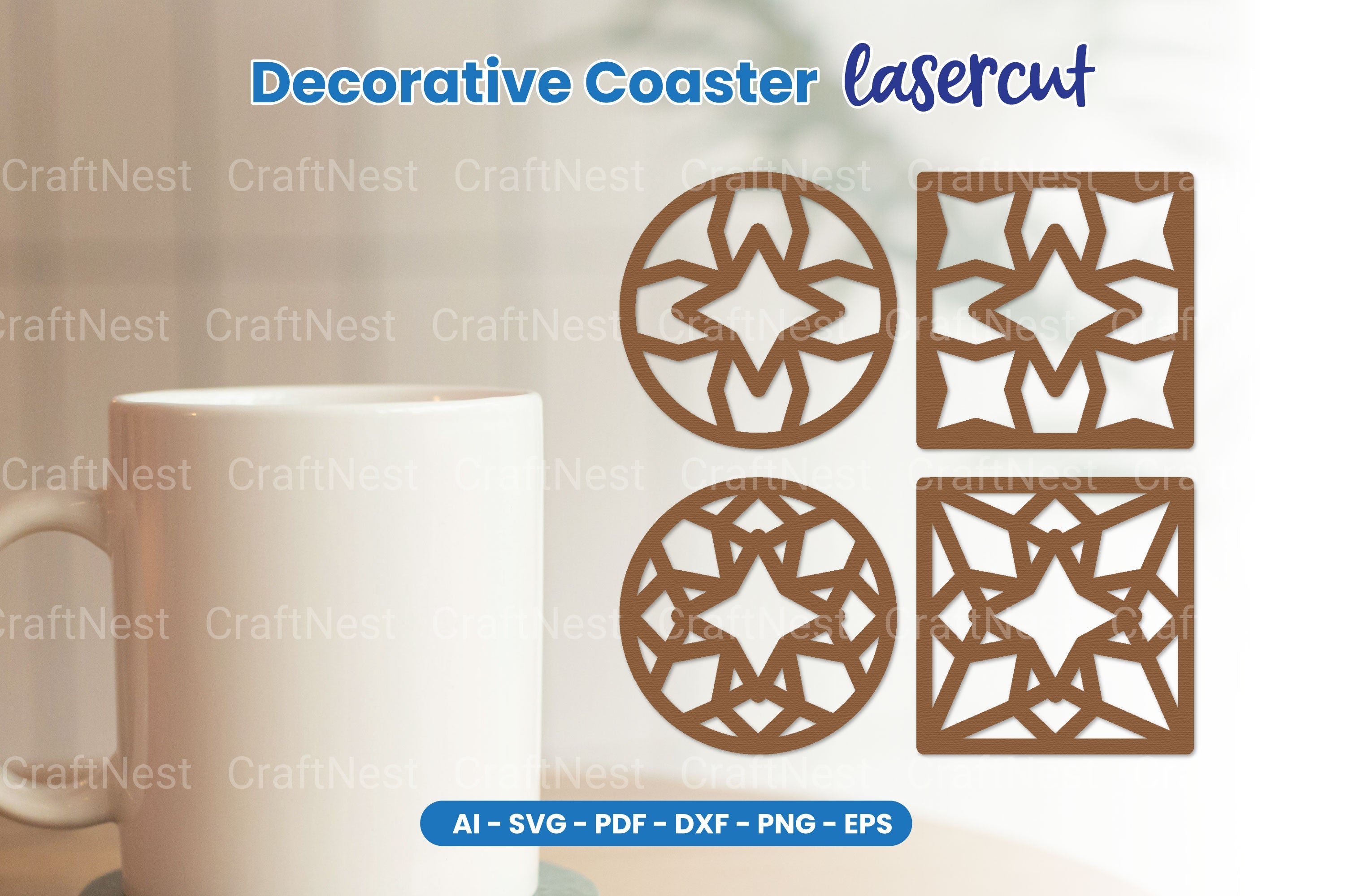 Decorative Coaster Lasercut SVG Clipart Bundle