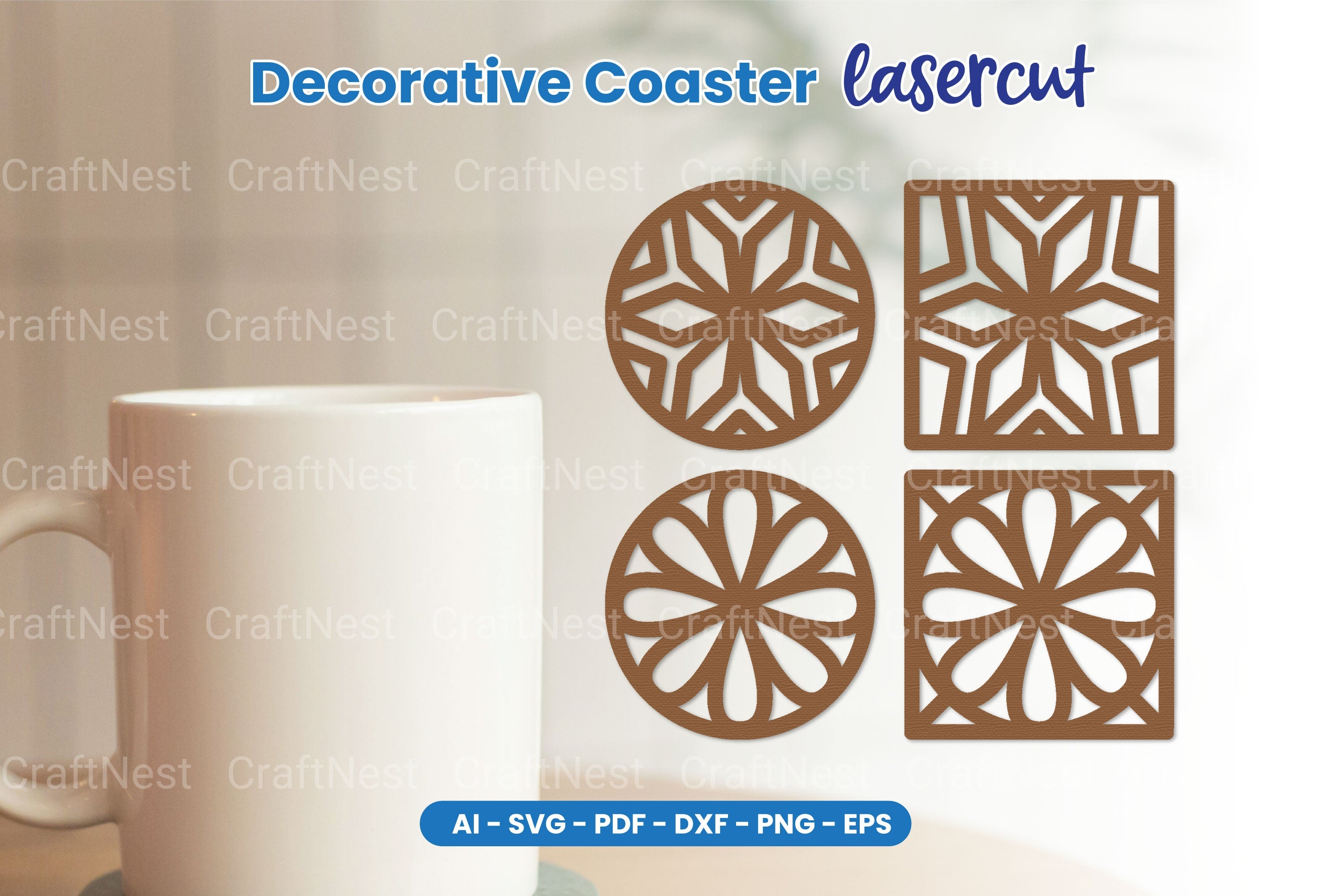 Decorative Coaster Lasercut SVG Clipart Bundle