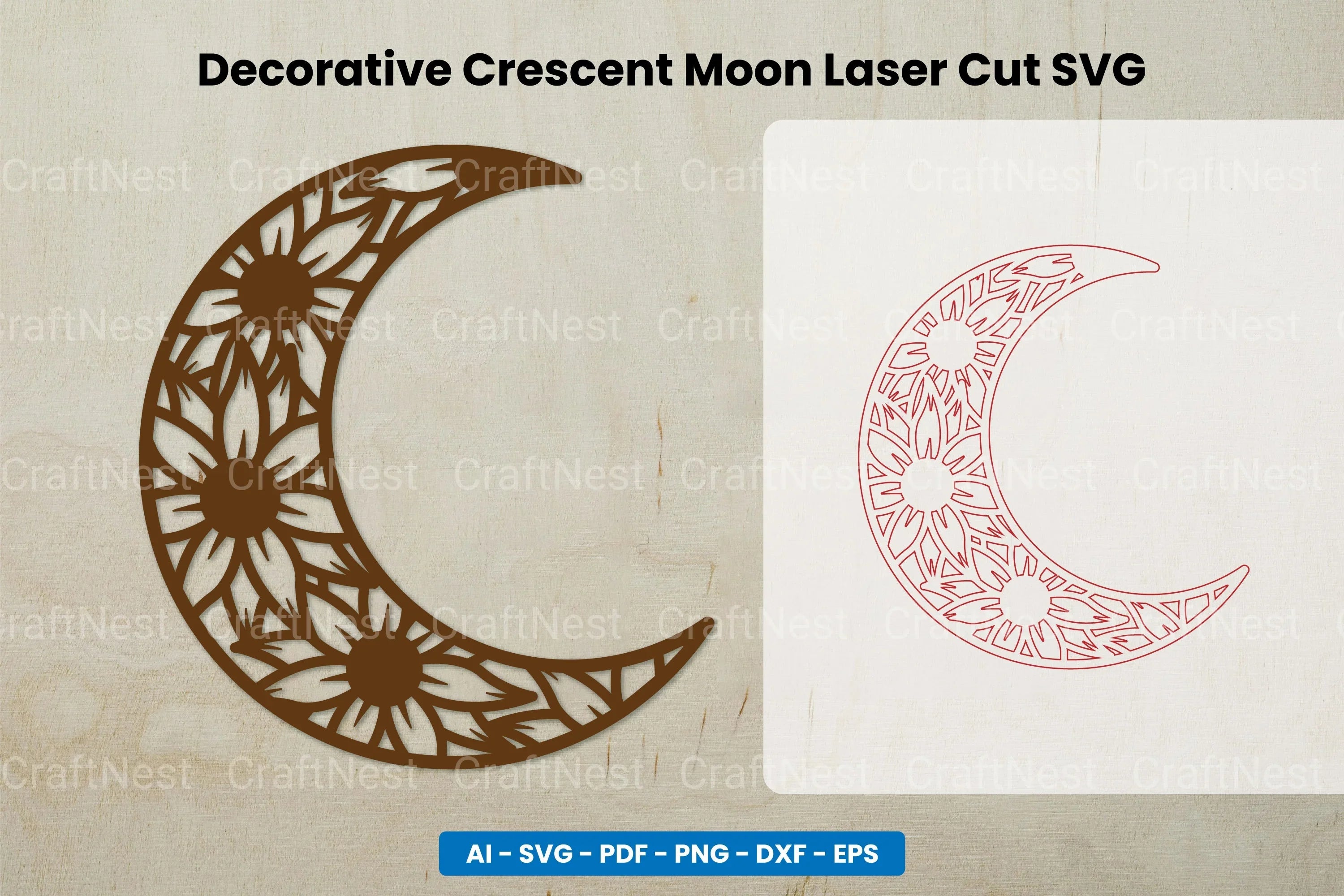 Decorative Crescent Moon Laser Cut SVG Bundle - CraftNest - Digital Crafting and Art