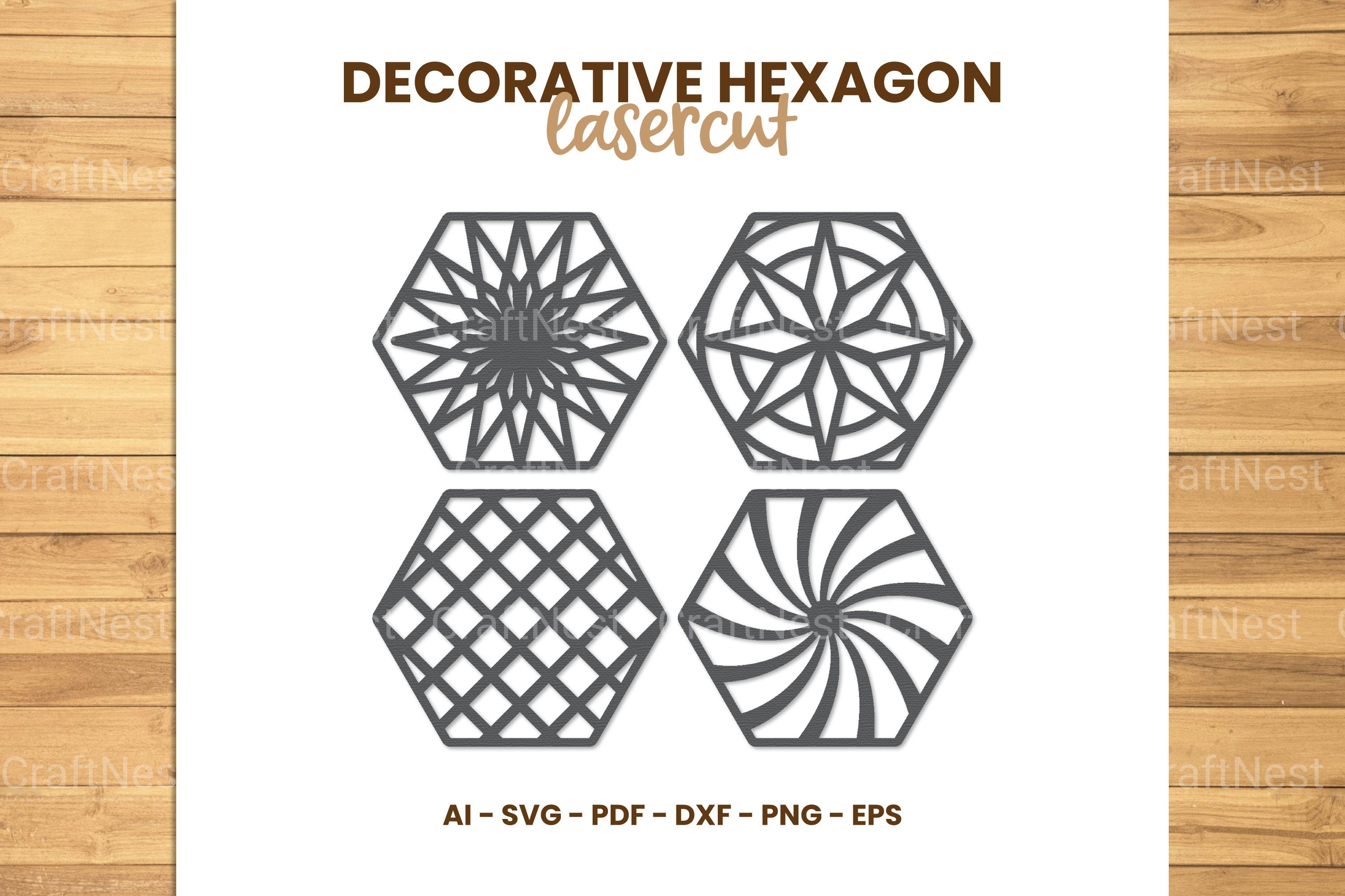 Decorative Hexagon Lasercut SVG Clipart Bundle