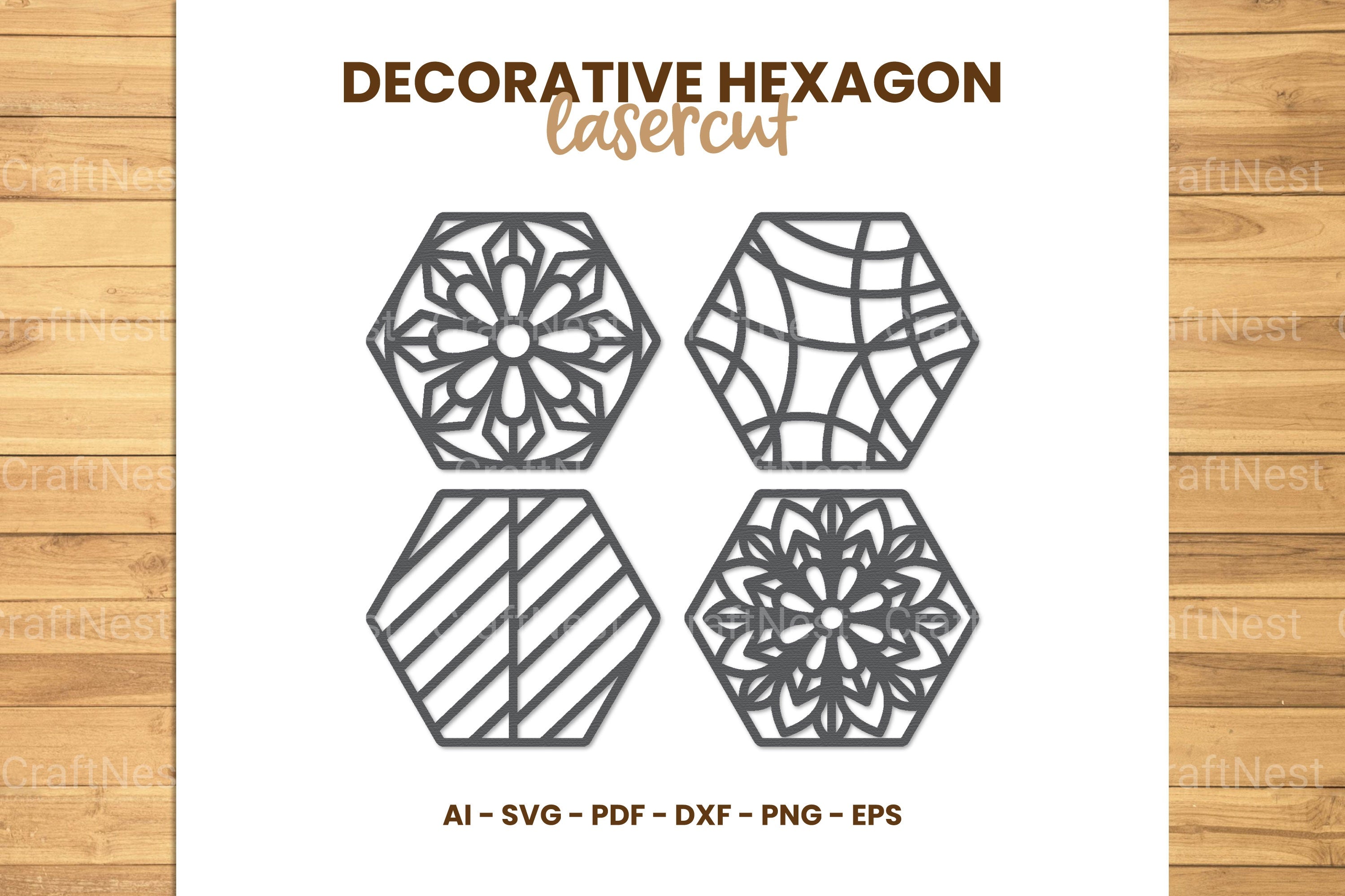 Decorative Hexagon Lasercut SVG Clipart Bundle