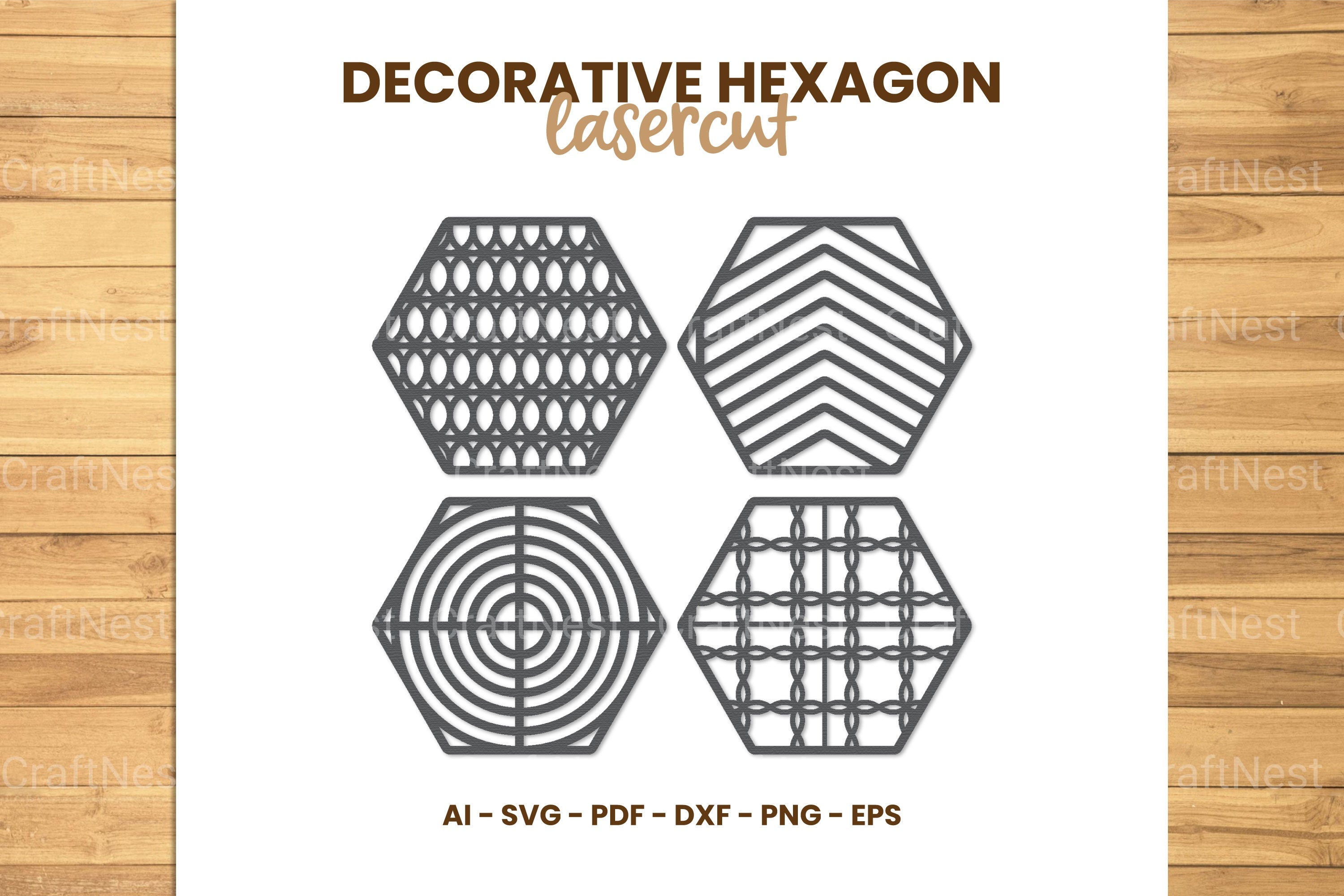 Decorative Hexagon Lasercut SVG Clipart Bundle