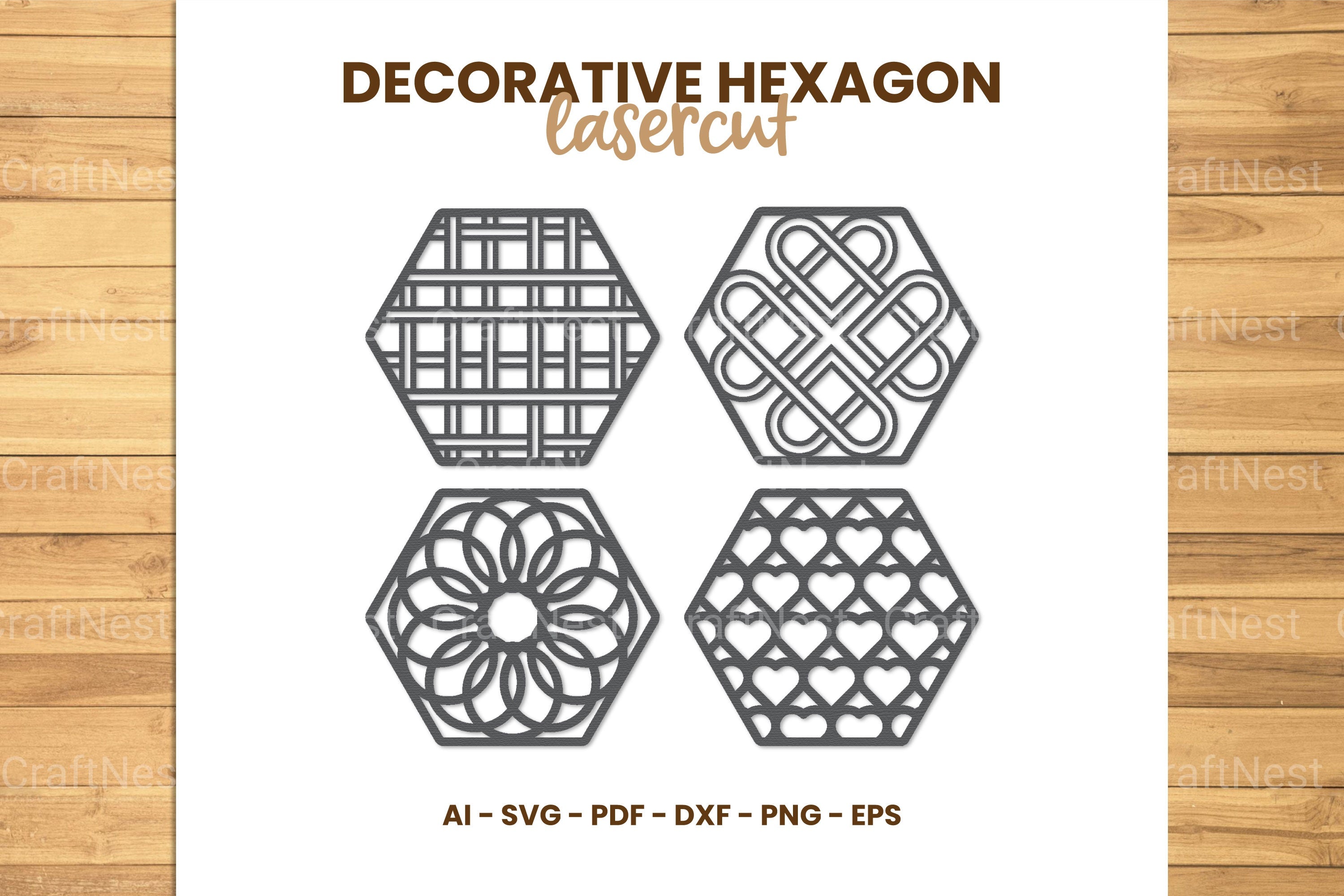 Decorative Hexagon Lasercut SVG Clipart Bundle