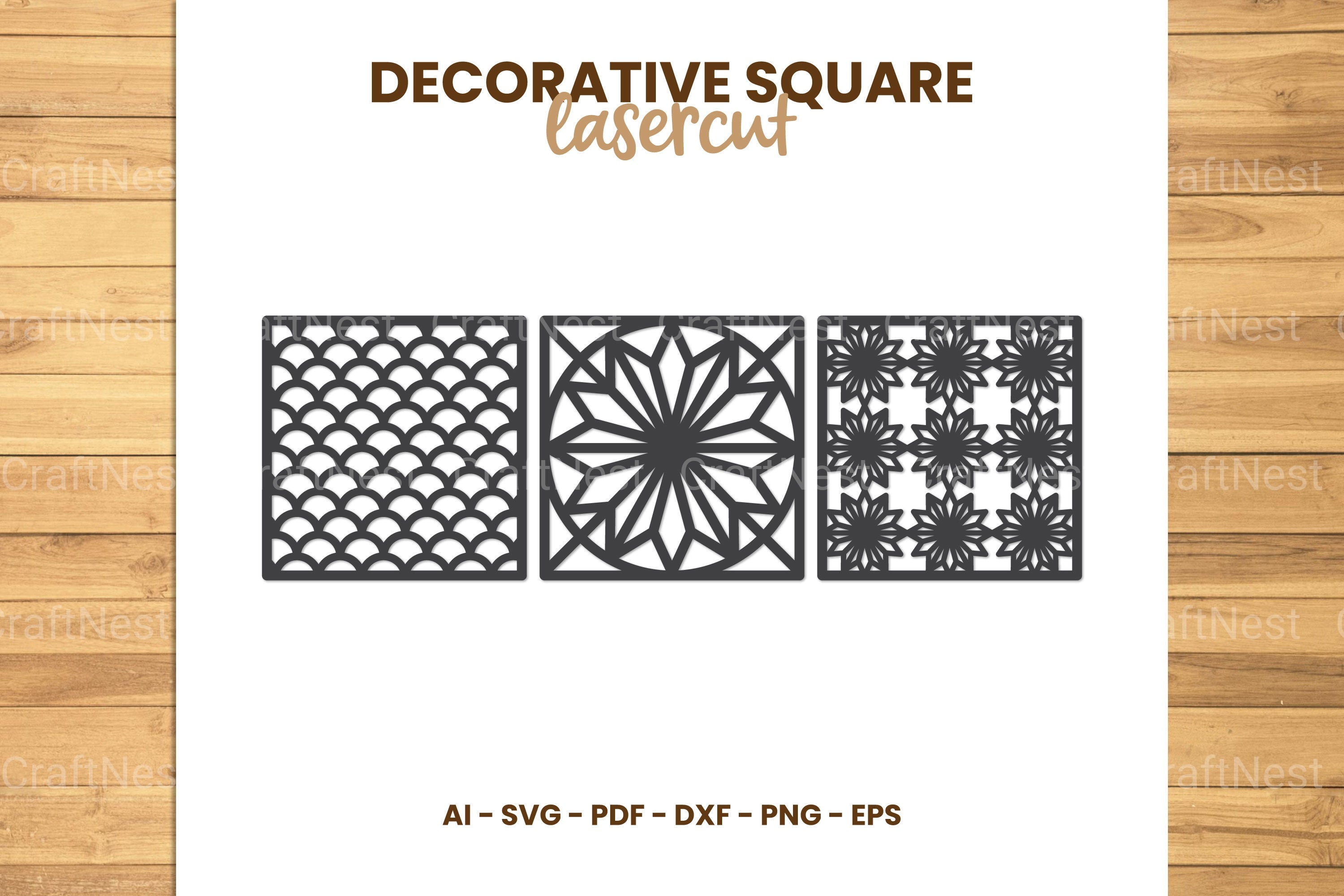 Decorative Square Lasercut SVG Clipart Bundle