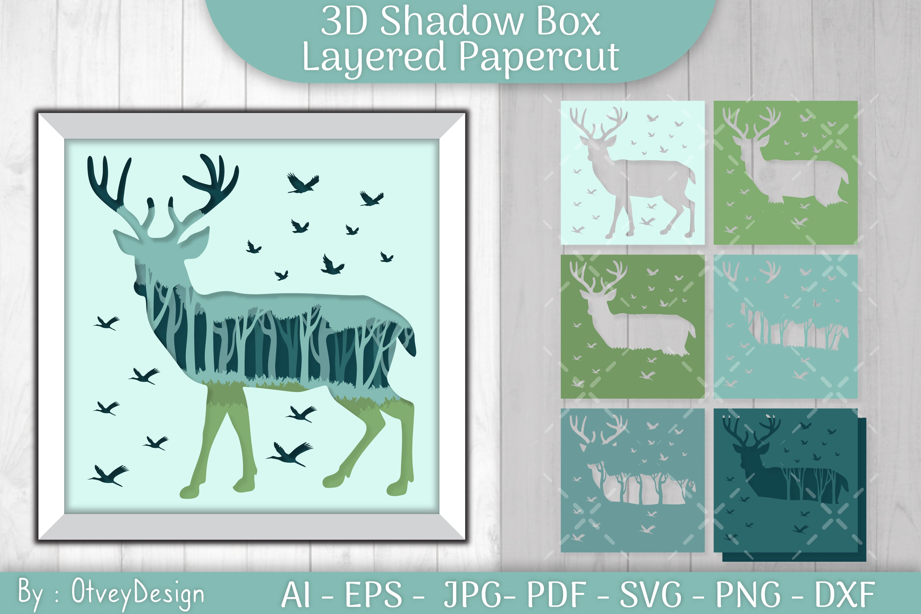 Deer in Forest Shadow Box Layered Papercut SVG Bundle
