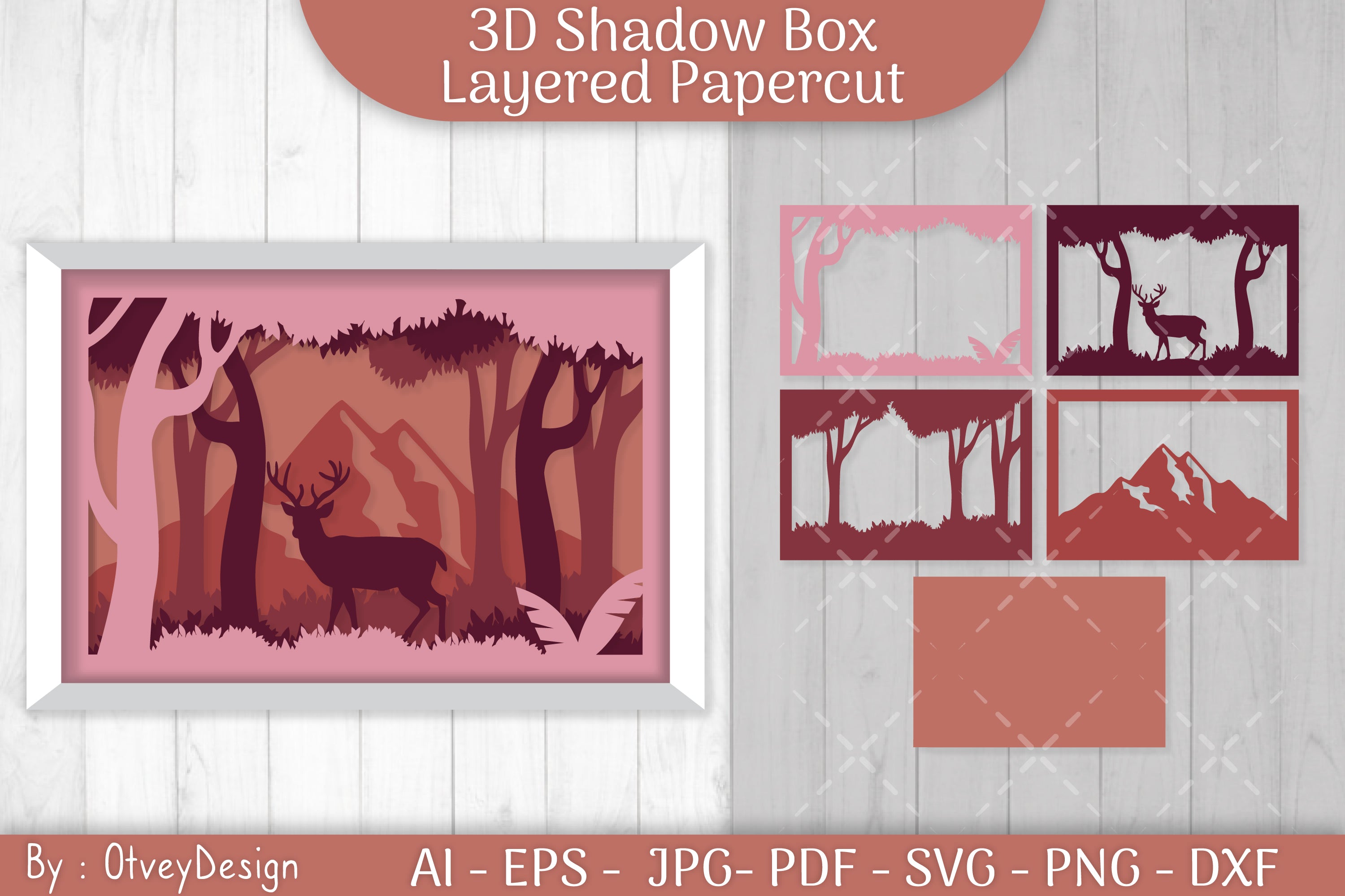 Deer Shadow Box Layered Papercut SVG Bundle