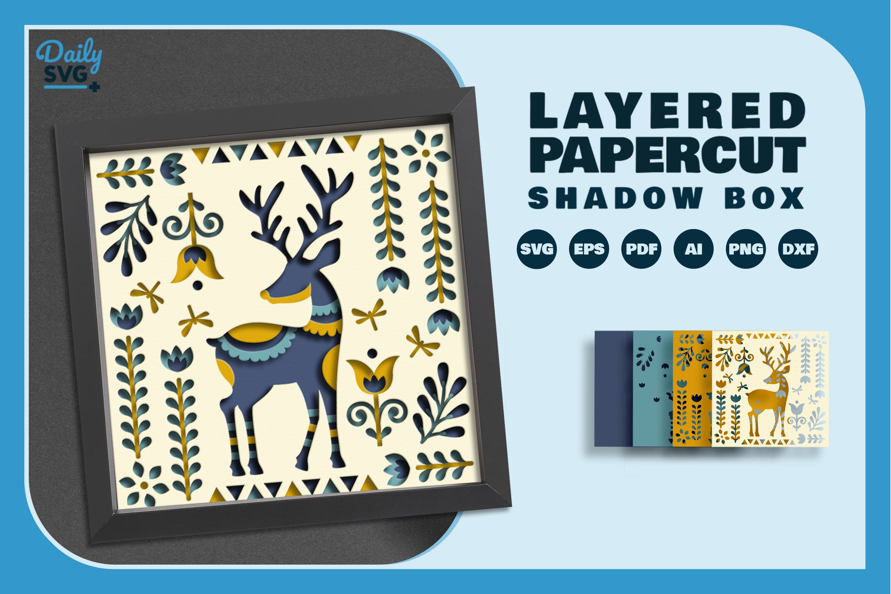 Deer Folk Art Papercut SVG Bundle