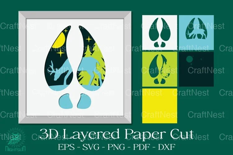 Deer Footprint 3D Layered Papercut Clipart Bundle - CraftNest - Digital Crafting and Art